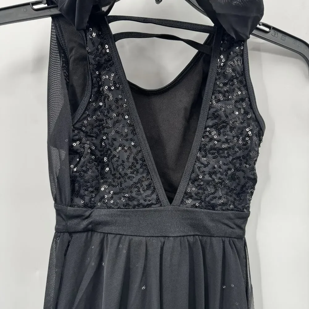 Weissman Elite Baby Hold On LC (14-16) Black Sequin Performance Leotard D13004